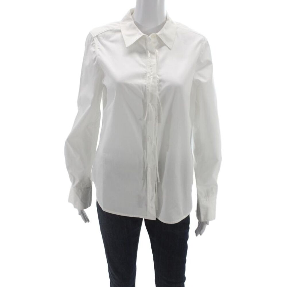Rebecca Taylor Women Collared Long Sleeve Cotton Button-Up Blouse White Size 8